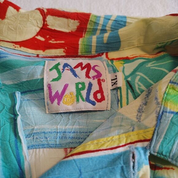 VTG Jams World Mens XL Hawaiian Aloha Shirt Abstract Art Print Bright Colorful - Picture 7 of 9